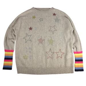 Lauren Moshi Cashmere Top Bedazzled Stars Womens Small Rainbow Thumb-hole Wrists